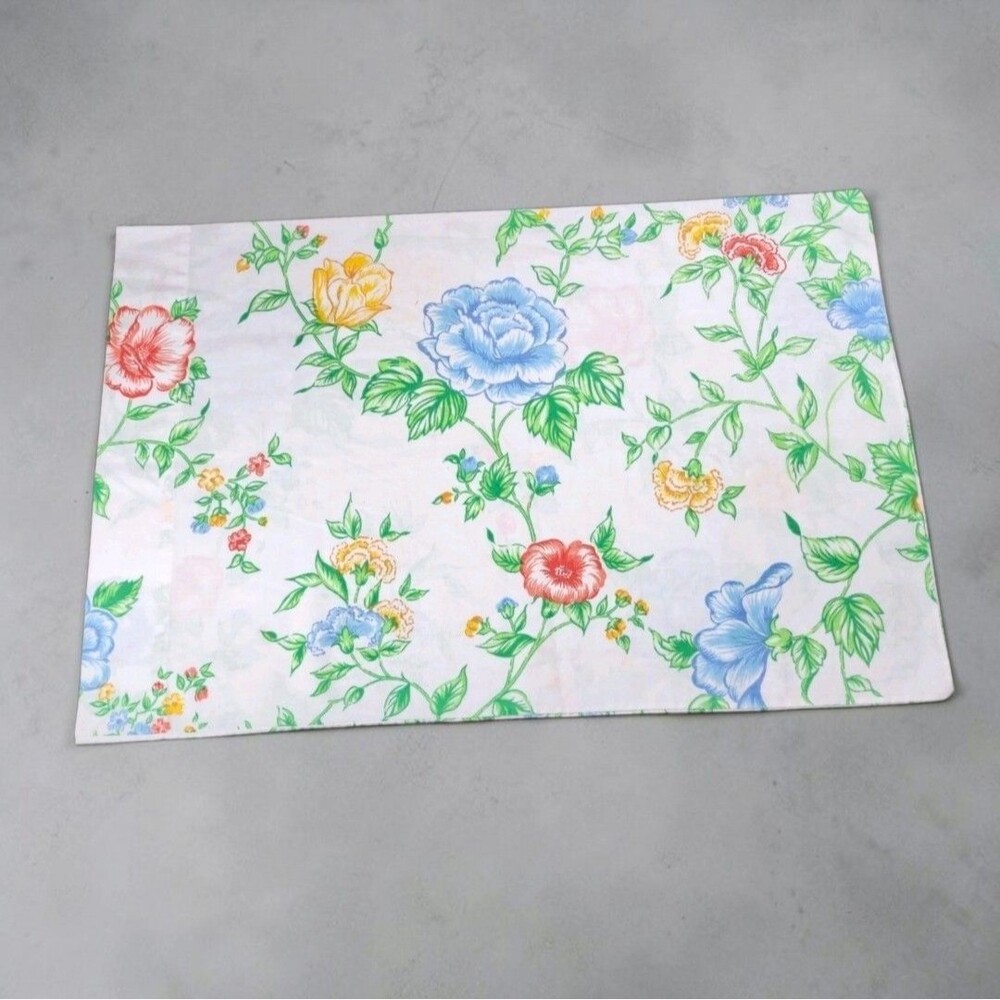 Vintage 1960s Floral Pillowcase Roses Primary Colors Cottagecore Farmhouse 60s